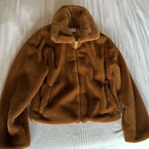 Brown softie Oh Polly faux fur cropped bomber jacket